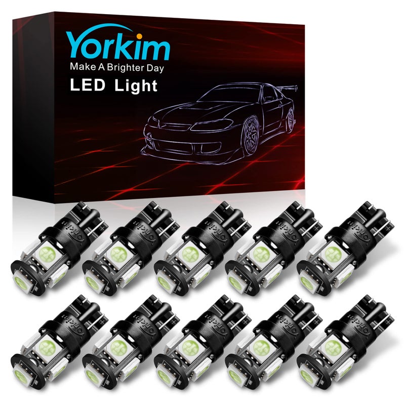Yorkim 194 LED Bulbs Ice Blue Super Bright 5th Generation, T10 168 LED Bulb for Car Interior Dome Map Door Courtesy License Plate Lights W5W 2825, Pack of 10 - Image 1